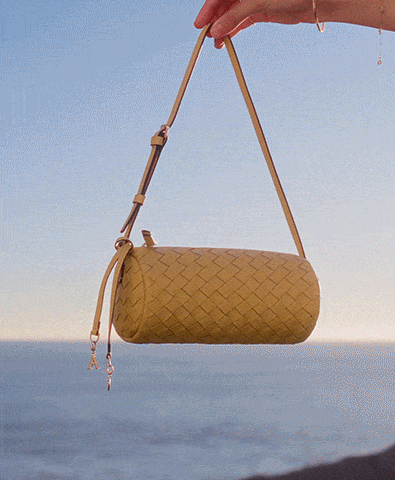 Woven Leather Barrel Bag (Butter Yellow)