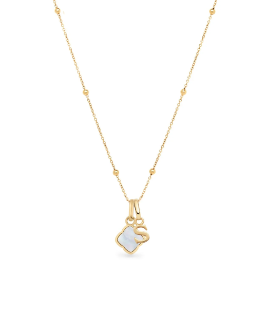 Pearl Clover & Initial Necklace (Gold)