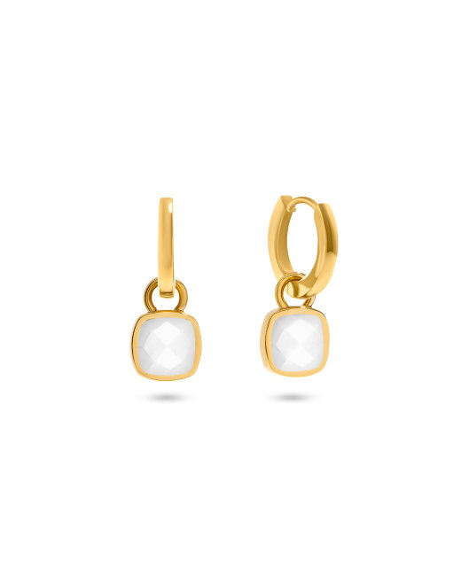 Mother of Pearl Cushion Huggie Earrings (Gold)