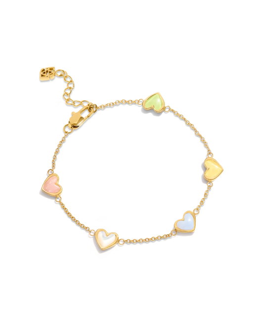 Multi Pastel Mini Hearts Bracelet (Gold)