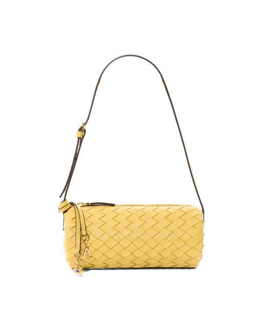 Woven Leather Barrel Bag (Butter Yellow)