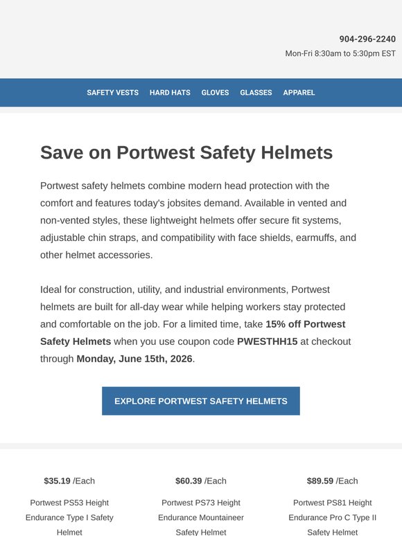 Last Call for 15% Off Portwest Safety Helmets