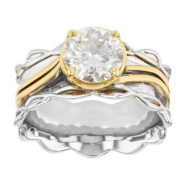 Moissanite Platineve And 14k Yellow Gold Over Sliver Ring 1.90ct DEW