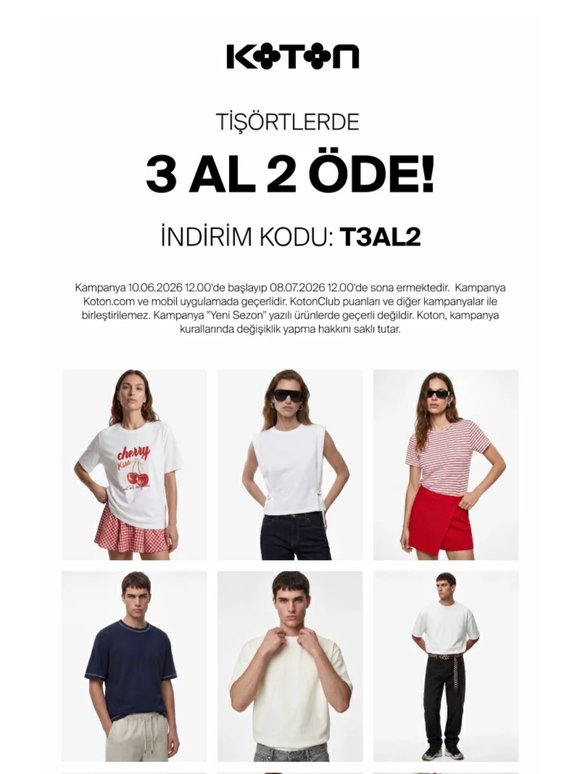 Tişörtlerde 3 AL 2 ÖDE!