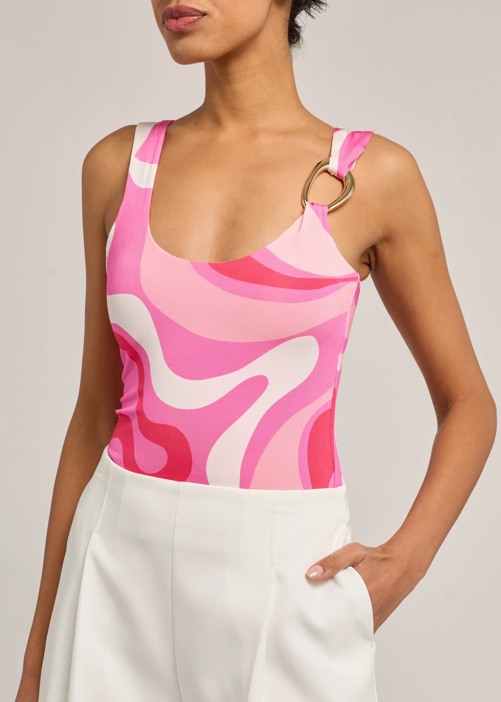 Image of  Marius Geo Sheen Jersey Bodysuit - Wavy Geo Pink