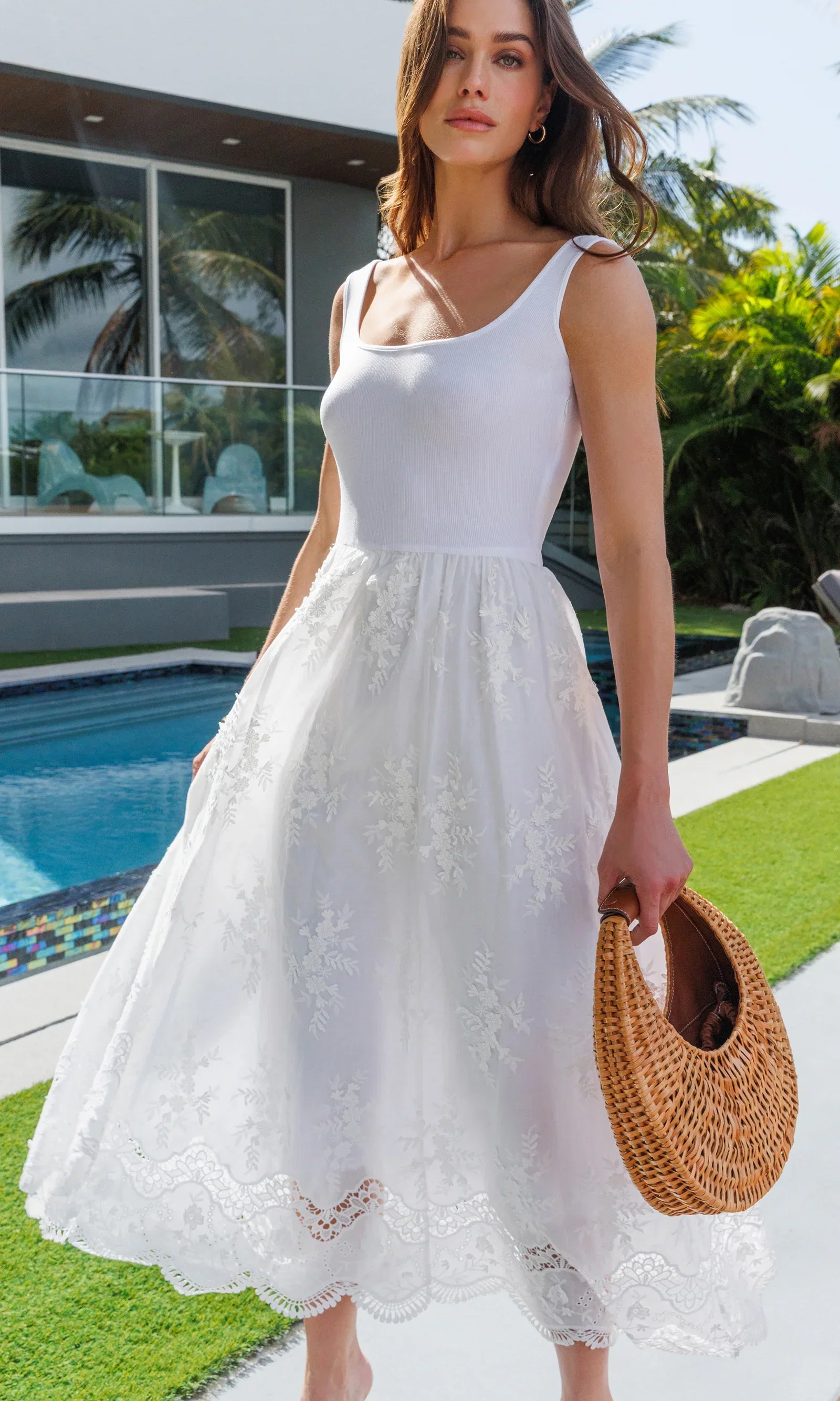 Image of  Leann 3D Voile Combo Midi Dress - White