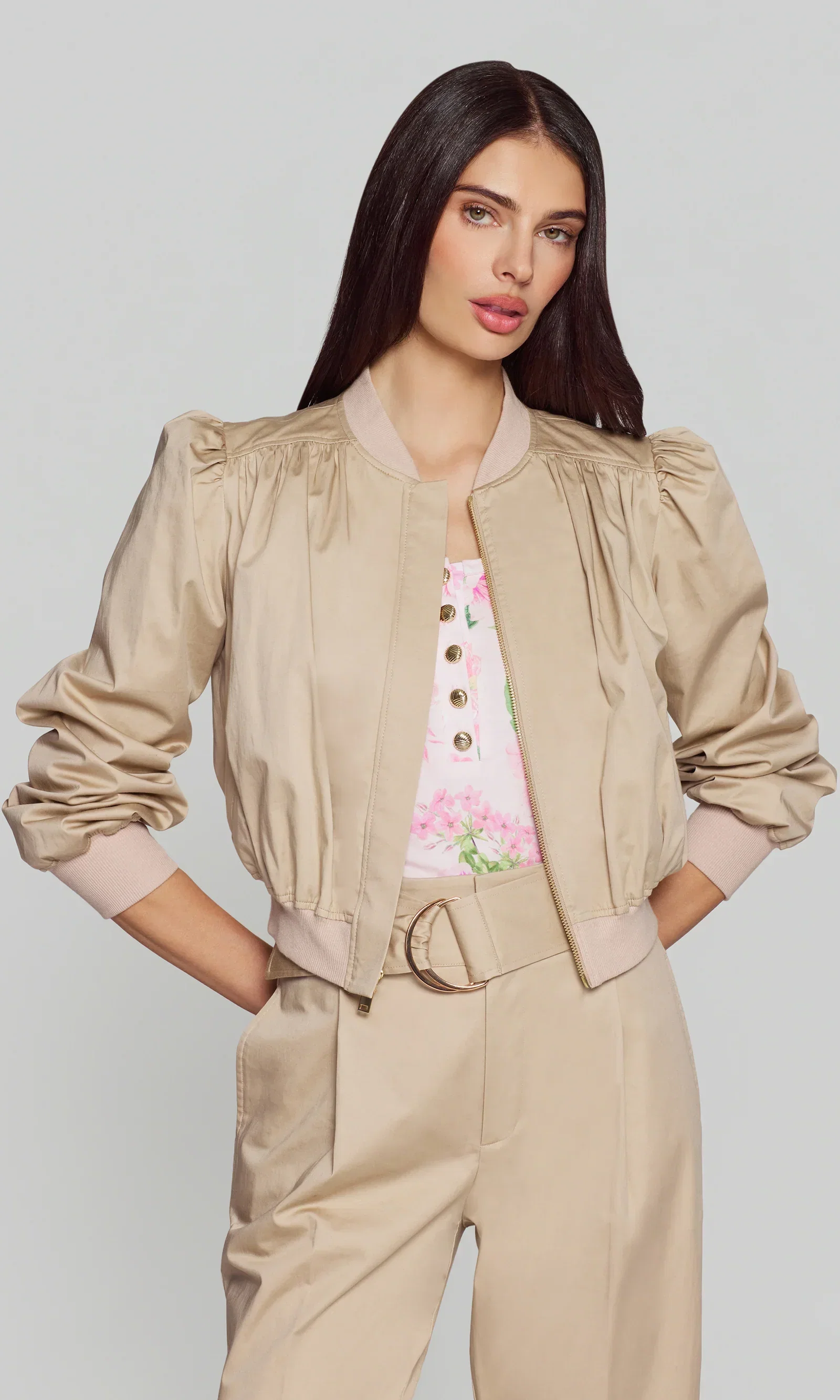 Image of  Sariah Cotton Sateen Bomber - Light Khaki