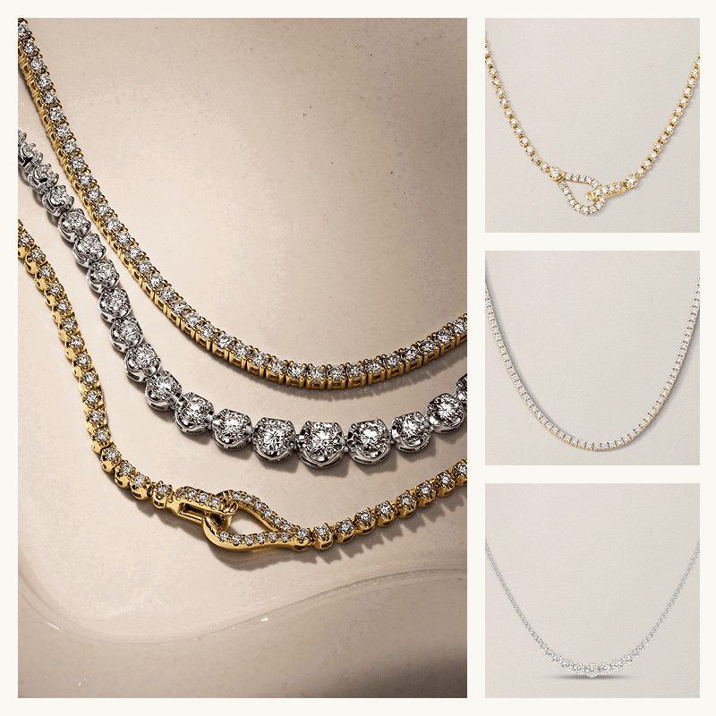 Three diamond tennis necklaces.