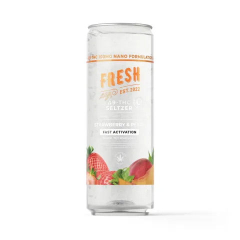 Image of 100mg Strawberry & Peach THC Seltzer - D9 Nano - Fresh