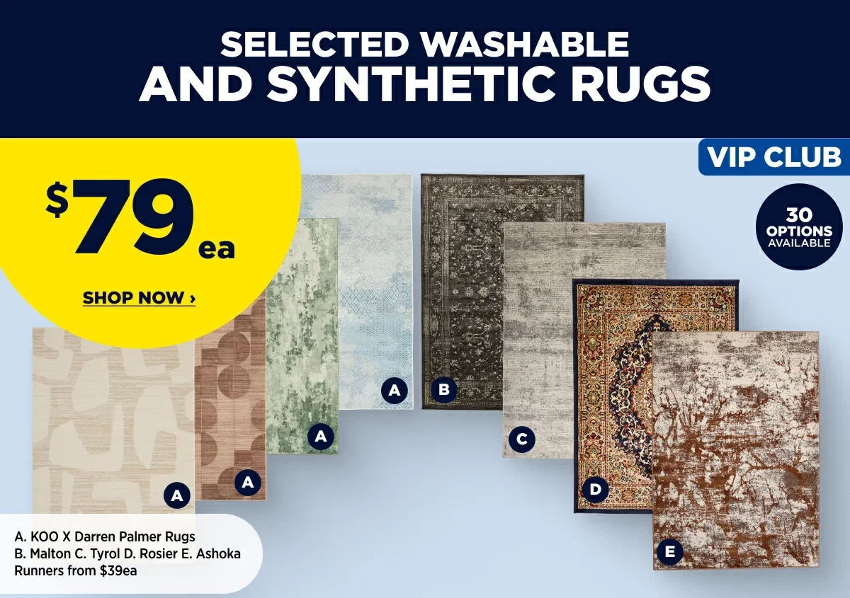 VIP Price $79ea Selected Washable And Synthtic Rugs