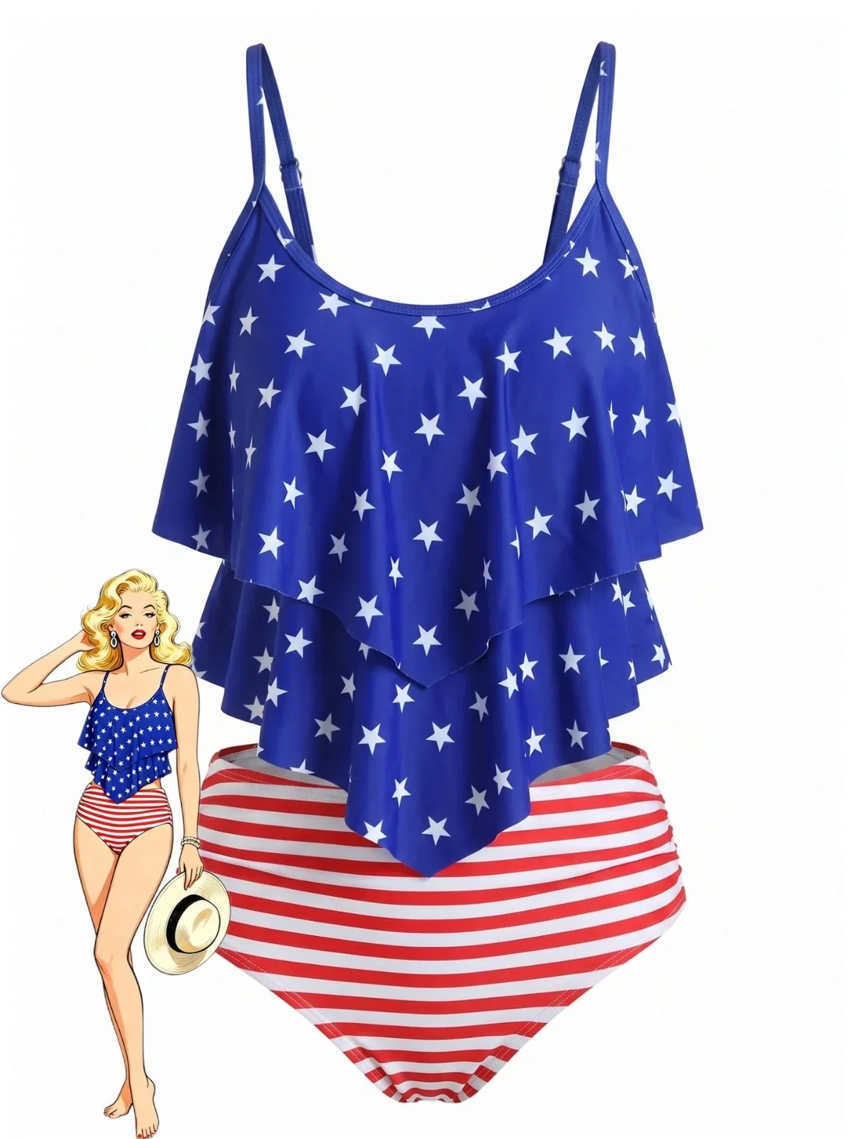 1940s Independence Day Stars Tankini Set