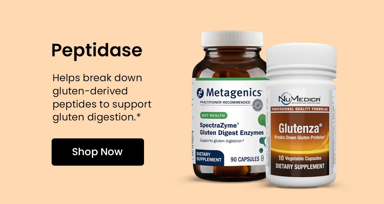 Peptidase: Helps break down gluten-derived peptides to support gluten digestion.* Shop Peptidase.