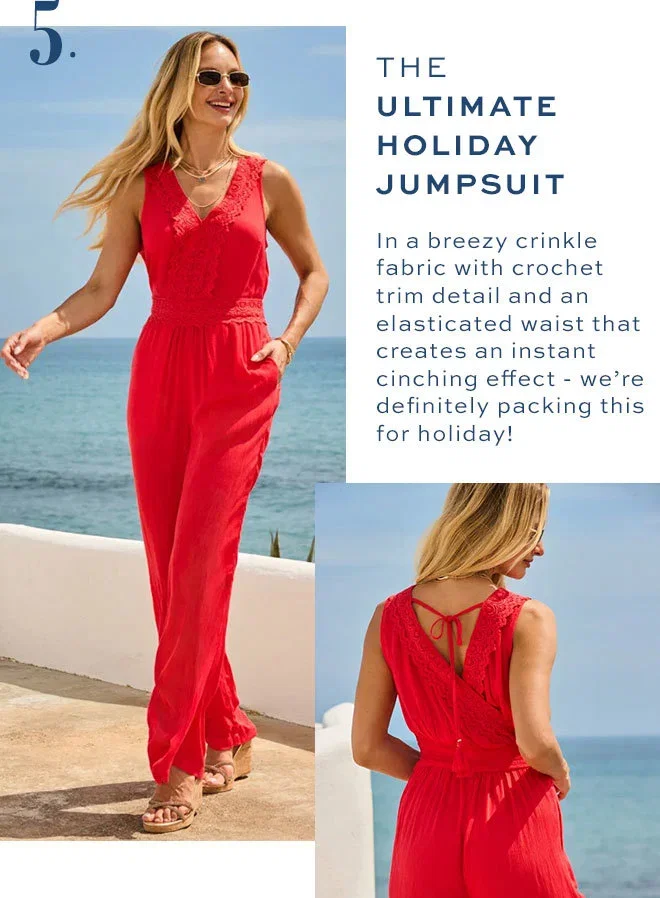 Red Crochet Trim Wide Leg Jumpsuit