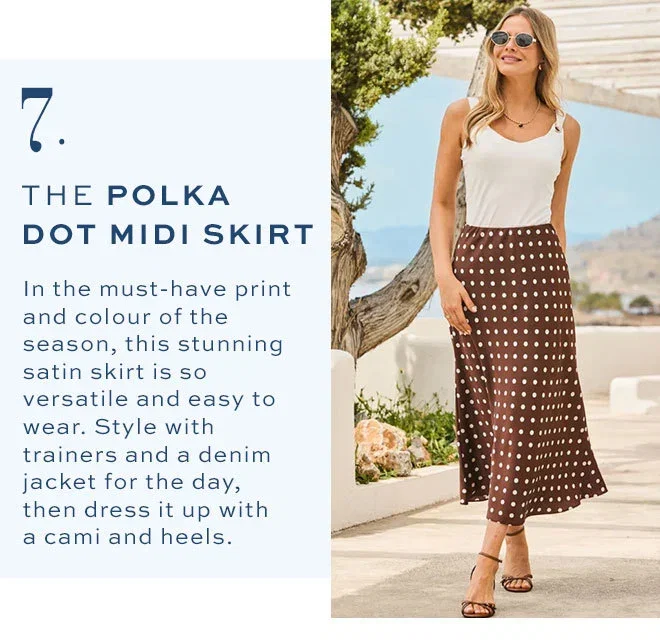 Chocolate Brown Polka Dot Print Satin Skirt