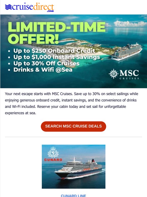 MSC Cruise Deals from $40/Night