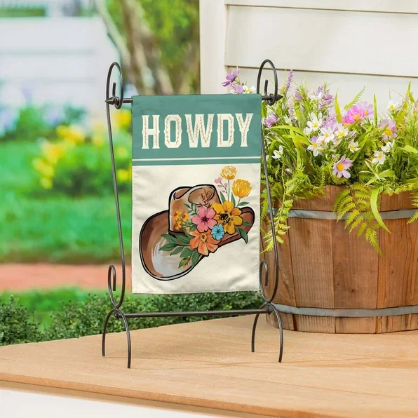 Howdy Floral Cowboy Hat Burlap Garden Flag