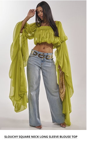SLOUCHY SQUARE NECK LONG SLEEVE BLOUSE TOP