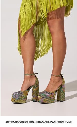 ZIPPHORA GREEN MULTI BROCADE PLATFORM PUMP