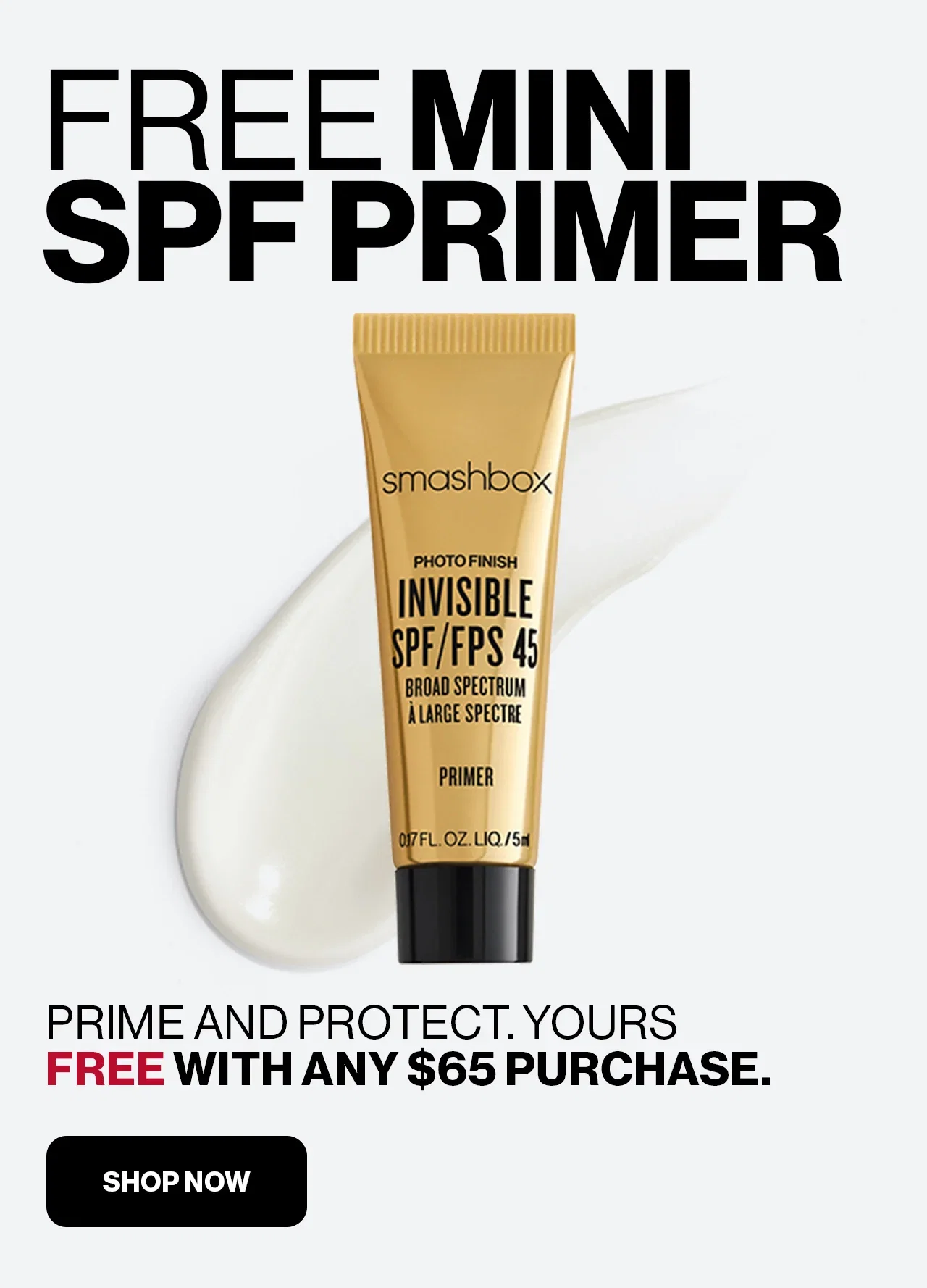 FREE MINI SPF PRIMER | PRIME AND PROTECT. YOURS FREE WITH ANY $65 PURCHASE. | SHOP NOW