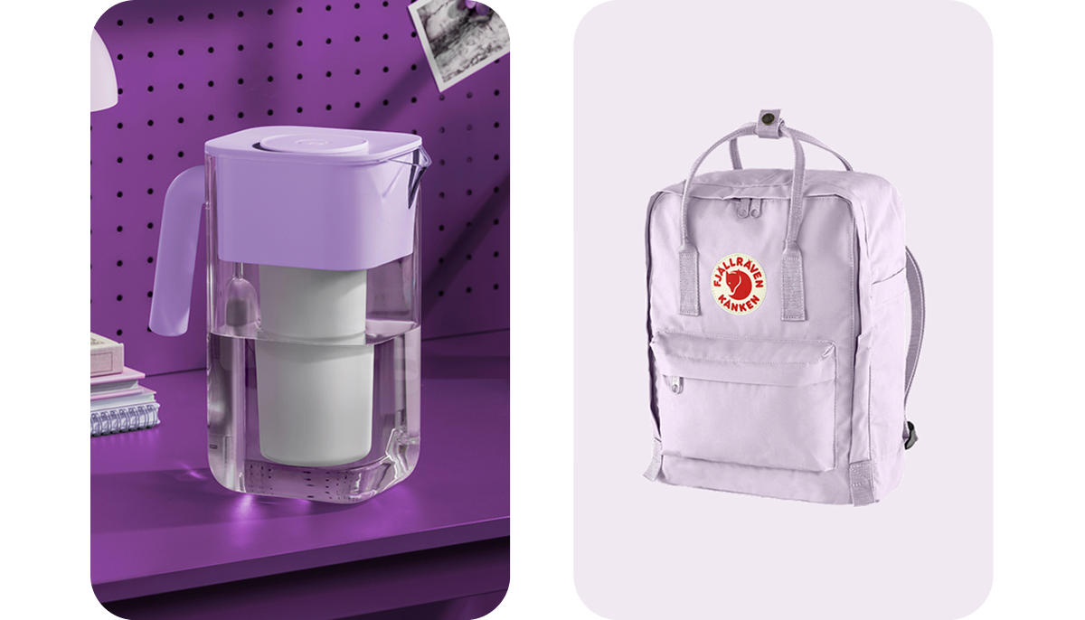 Lilac water filter with backpack