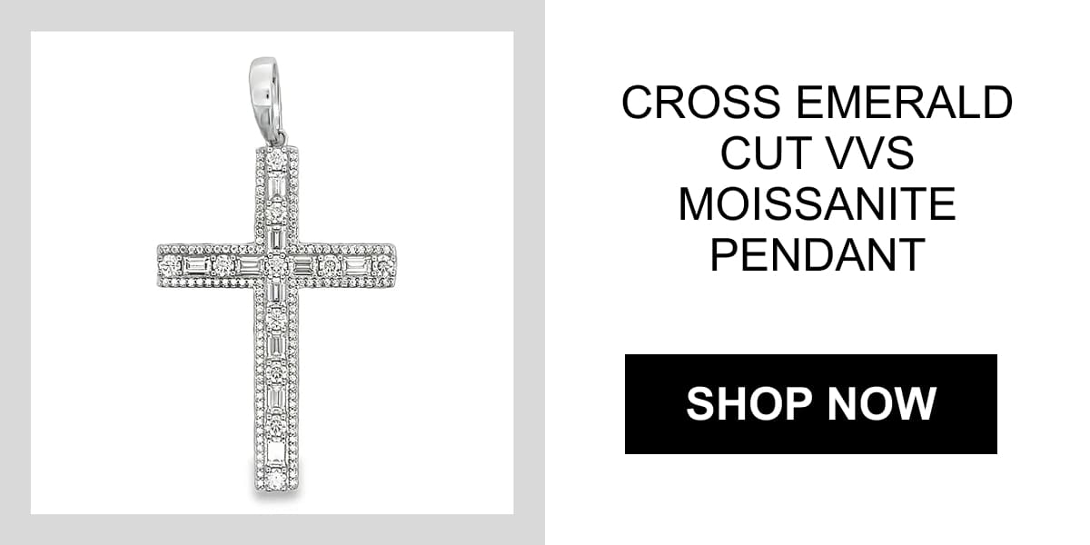 Cross Emerald Cut 2.86cttw VVS Moissanite Pendant .925 Sterling Silver