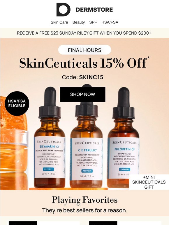 Final Hours: 15% Off SkinCeuticals Bestsellers
