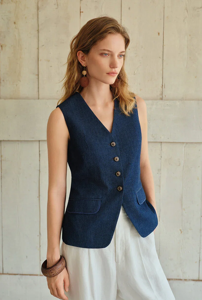 Image of Darien Cotton Vest - Indigo