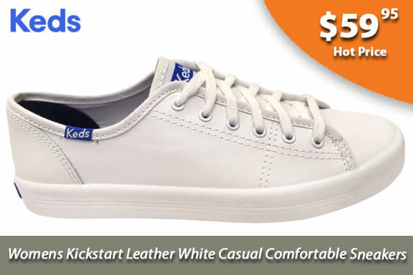 Keds Womens Kickstart Leather White Casual Comfortable Sneakers