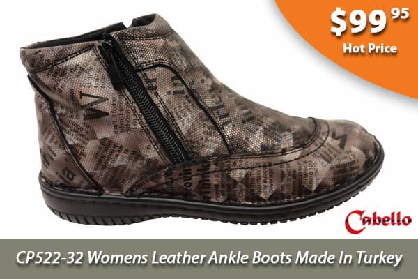 Cabello Comfort CP522-32 Womens Leather Ankle Boots Made In Turkey