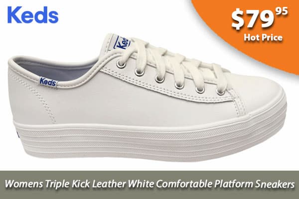 Keds Womens Triple Kick Leather White Comfortable Platform Sneakers
