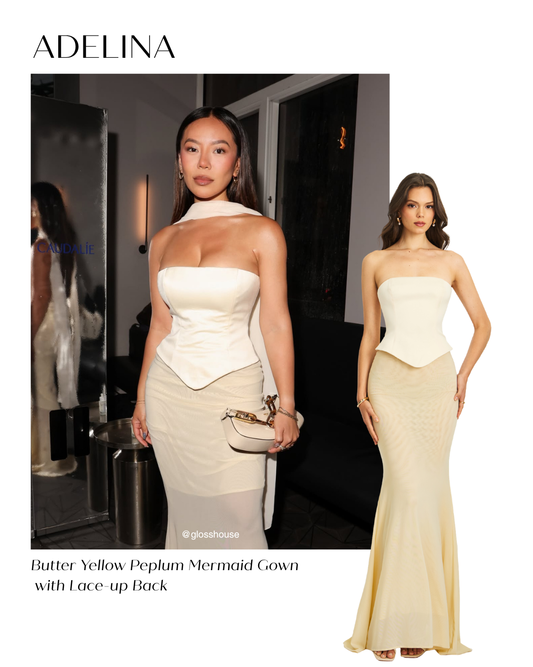 Adelina Butter Yellow Peplum Mermaid Gown with Lace-up Back