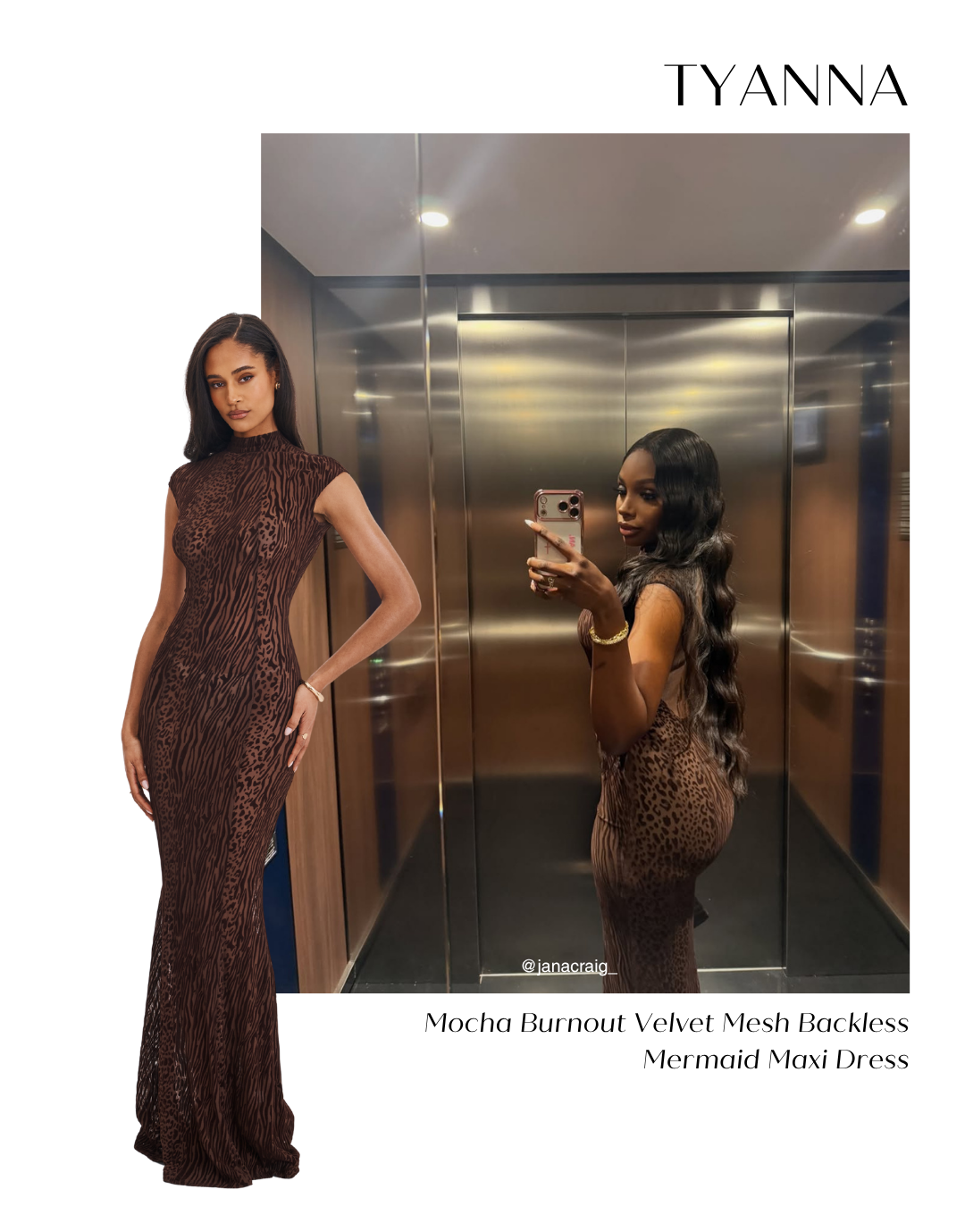 Tyanna Mocha Burnout Velvet Mesh Mermaid Maxi Dress