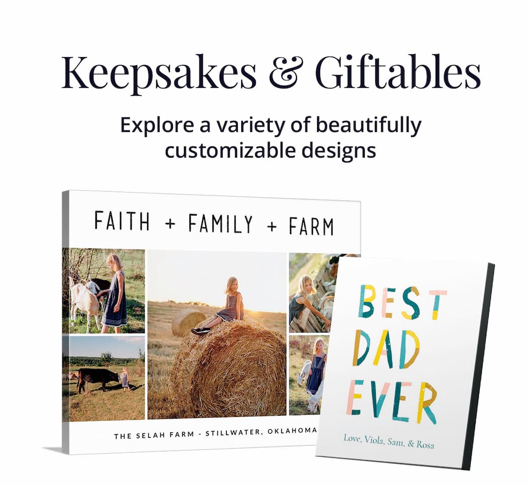 Keepsakes and Giftables: Explore a variety of beautifully customizable designs.