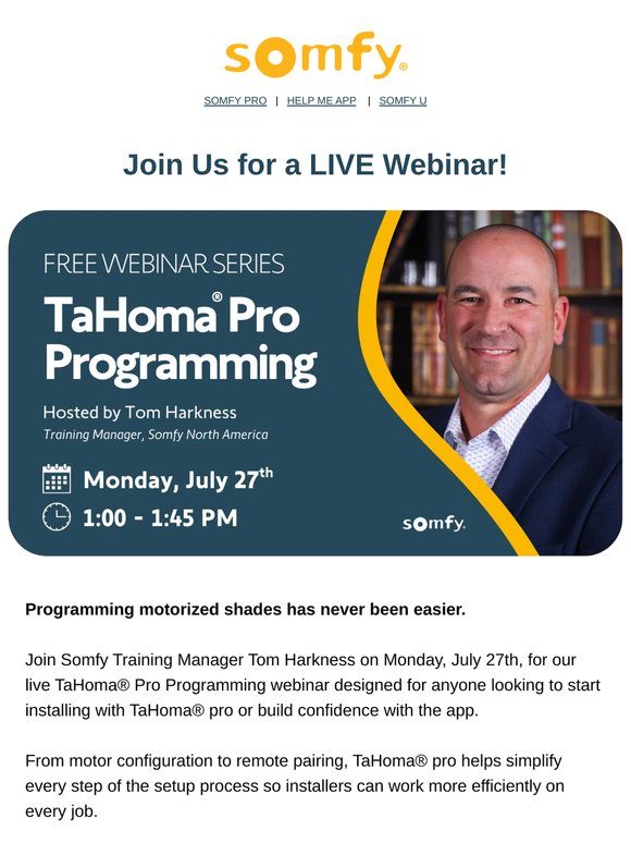 Join Our Live TaHoma® Pro Programming Webinar