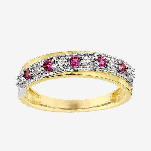 9ct Yellow Gold Ruby & Diamond Ring
