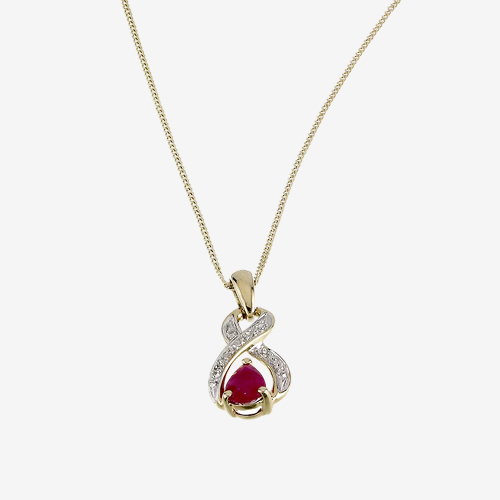 9ct Yellow Gold Ruby & Diamond Pendant