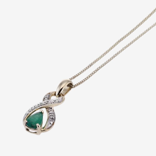 9ct Yellow Gold Diamond and Emerald Pendant