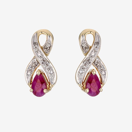 9ct Yellow Gold Diamond and Ruby Earrings