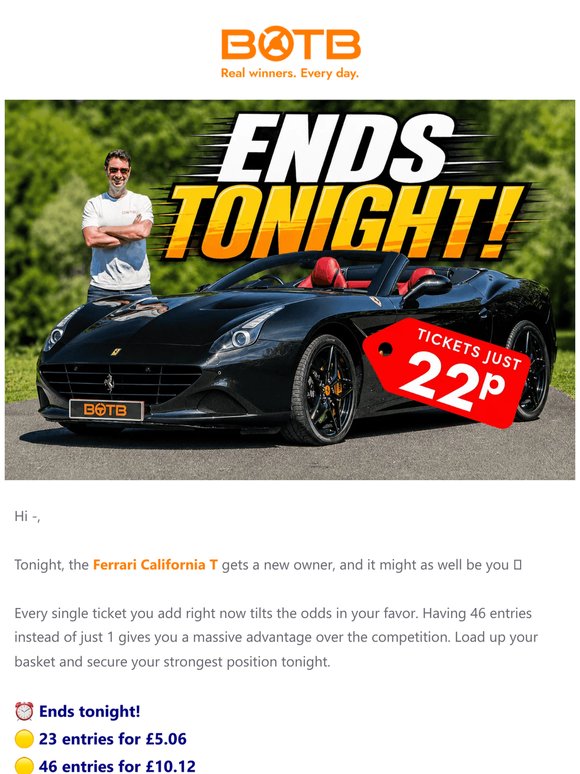 🏎️ Tonight someone wins a Ferrari!