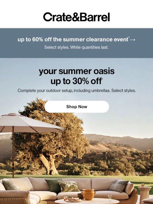 Complete your outdoor oasis with 30% off