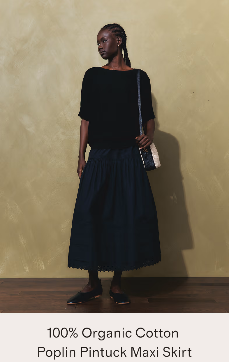 100% Organic Cotton Poplin Pintuck Maxi Skirt