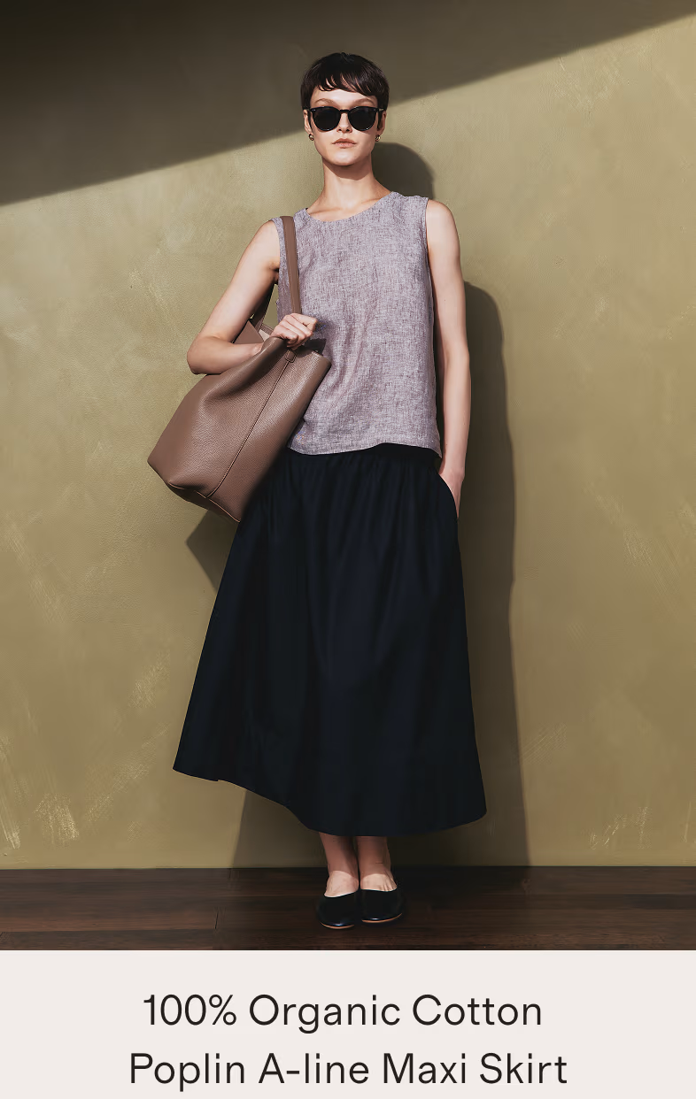 100% Organic Cotton Poplin A-line Maxi Skirt