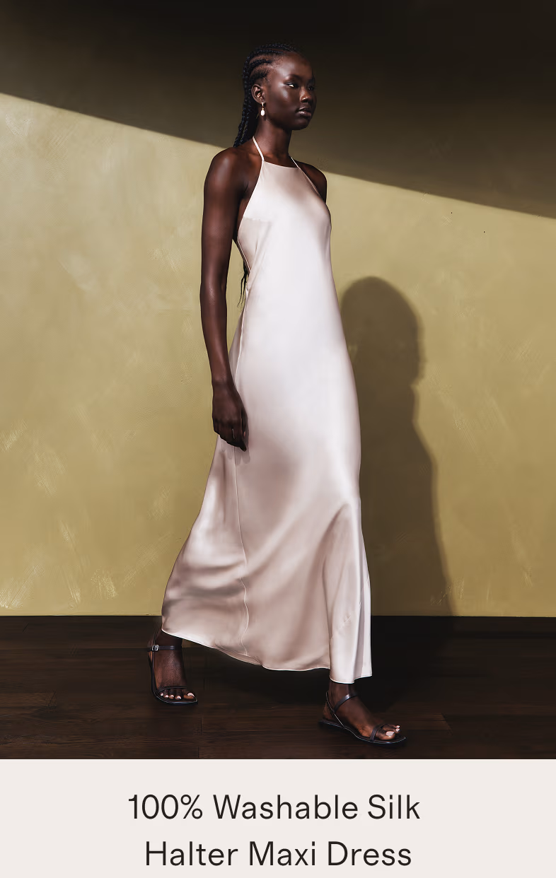 100% Washable Silk Halter Maxi Dress