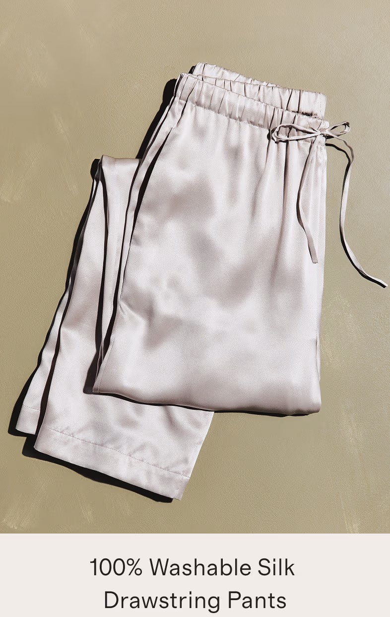 100% Washable Silk Drawstring Wide Leg Pants