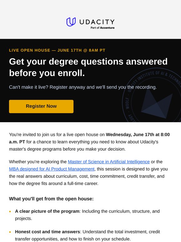 Register now for the master's degree info session.