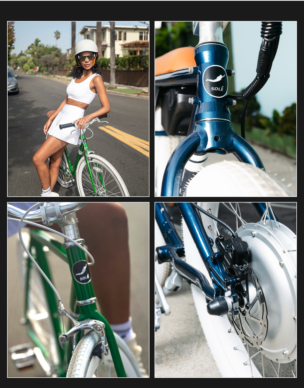 Close-ups of the bike's components.