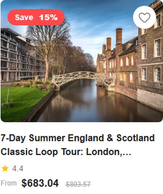 7-Day Summer England & Scotland Classic Loop Tour: London, Edinburgh, York, Cambridge, Lake District 4.4 (12 reviews) Tour Code: 737583