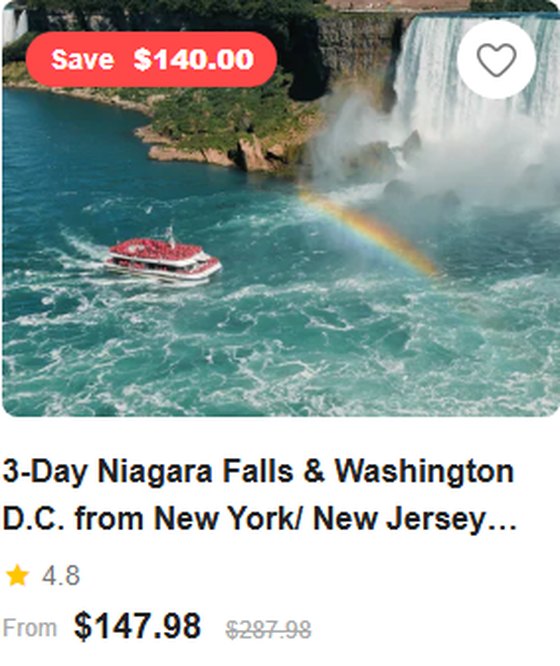 3-Day Niagara Falls & Washington D.C. from New York/ New Jersey【Flexible Pay-on-Tour Options】 4.8 (699 reviews) Tour Code: 216