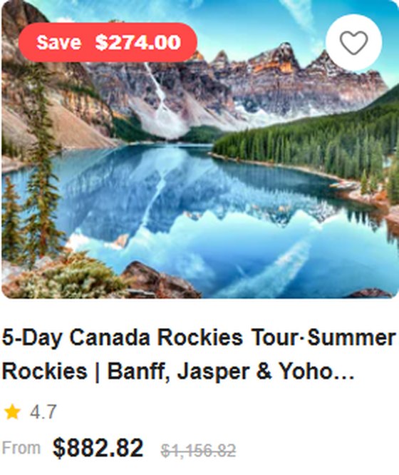 5-Day Canada Rockies Tour·Summer Rockies | Banff, Jasper & Yoho National Park – Lake Louise, Columbia Icefield & Moraine Lake 4.7 (76 reviews) Tour Code: 753579