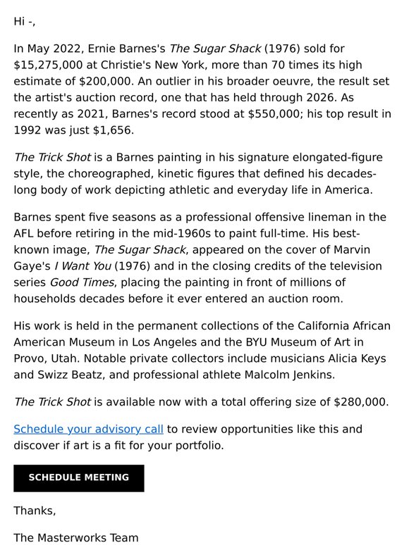 Ernie Barnes's record stands at $15,275,000 – Offering Update